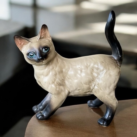 Vintage Lefton Siamese Cat Figurine Set Hand-Painted Porcelain 3-Piece - Picture 3 of 5
